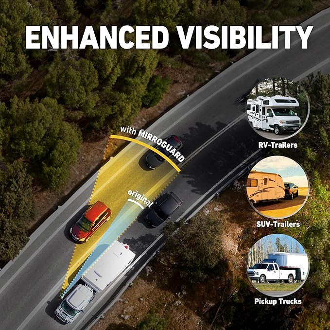 Extended Towing Mirrors, Universal Clip-On Side Mirror Extensions for Pickups, RVs, and Trailers, Tow Mirrors with Extenders (Model HA968)