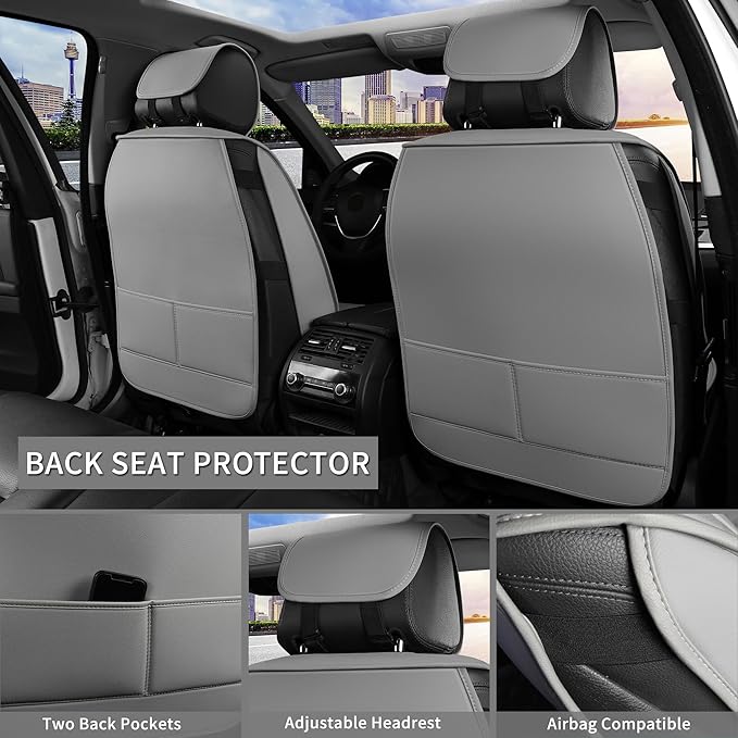 Car Seat Covers 2 PCS Front Seats, Waterproof Napa Leather Automotive Seat Protector for Cars SUV Truck Sedan, Universal Anti-Slip Car Seat Cushion Interior Accessories, Gray