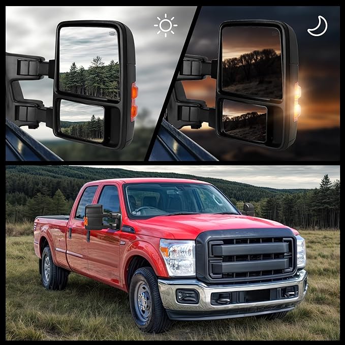 DWVO Towing Mirrors Fits 2008-2016 Ford F250/F350/F450/F550 Super Duty, Right Passenger Side Tow Mirror Power Heated, Telescoping, Folding, Turn Signal Lights