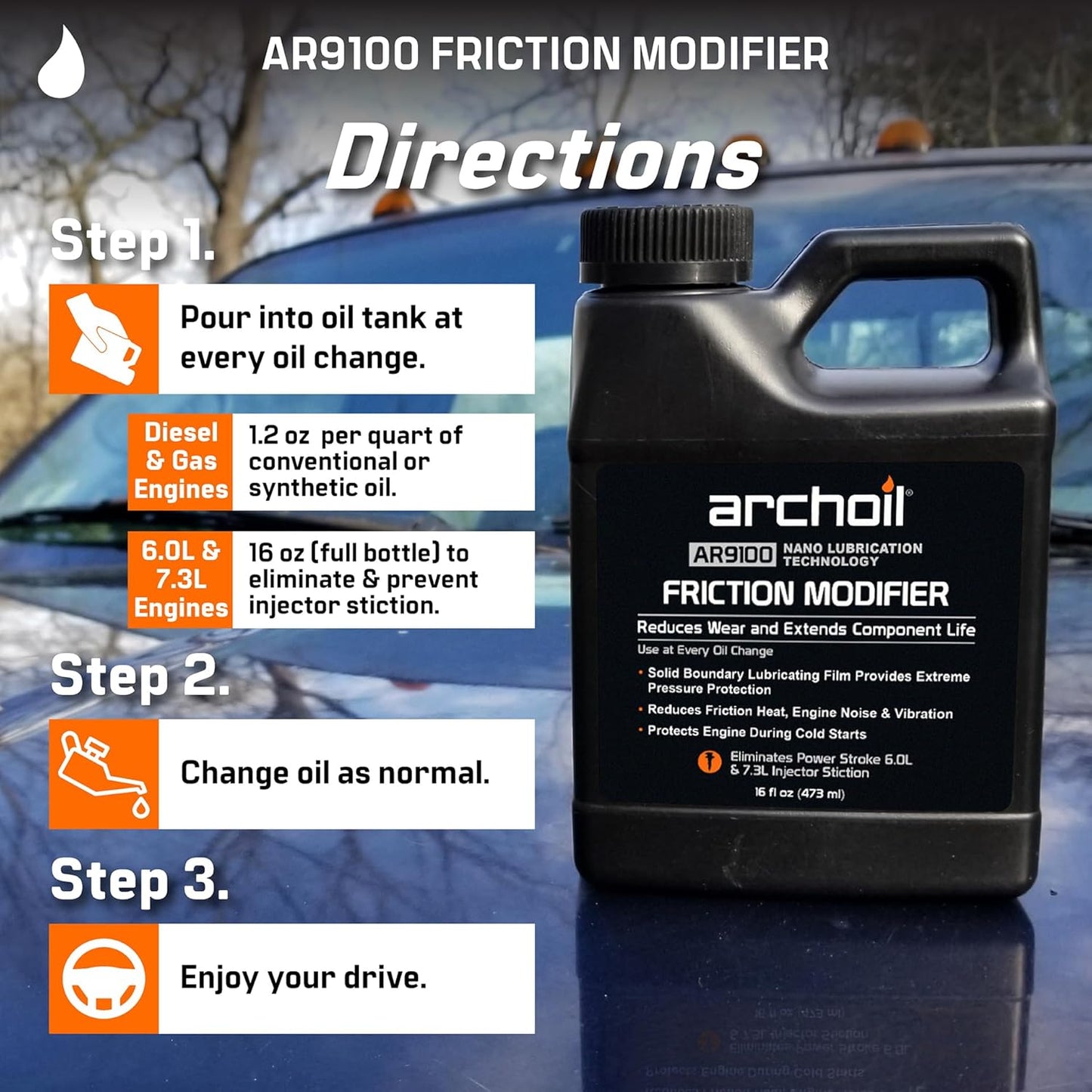 Archoil AR9100 Friction Modifier Value Pack - Two 16oz Bottles of AR9100 for Two Powerstroke Treatments…