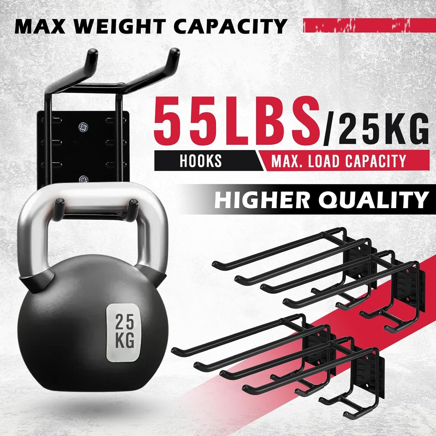 4-Piece 9.4" Heavy Duty Garage Hooks, Sturdy Utility Hooks Holds 55 LB Wall Mount Garden Tool Organizer Hangers for Hanging Shovel Ladder Chairs Strollers Power Tool Tire and More (Black)