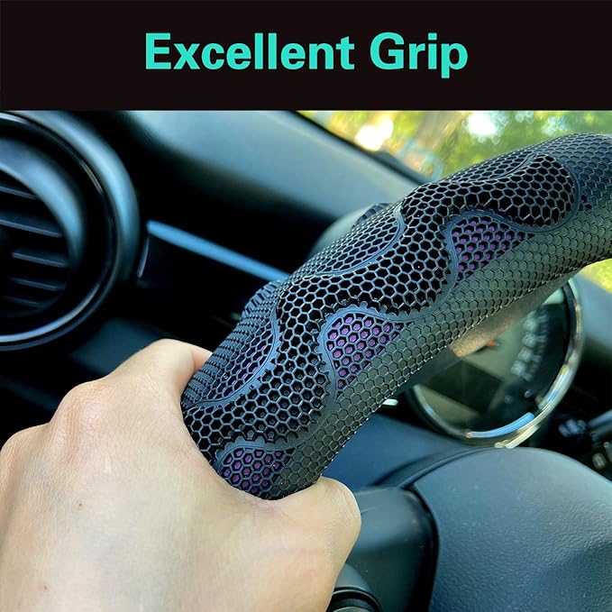 PINCTROT Small Size Steering Wheel Cover Great Grip with 3D Honeycomb Anti-Slip Design, 14 Inch (Purple)
