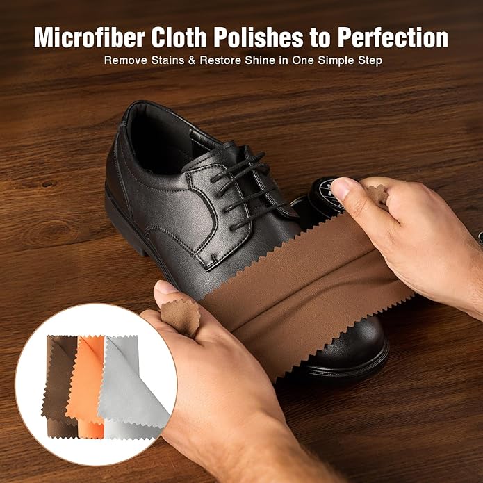 NINGO Leather Shoe Polish Kit, 16pcs Shoe Shine Kit with 6 Horsehair Brushes, 3 Black Brown Neutral Shoe Polish & Mink Oil