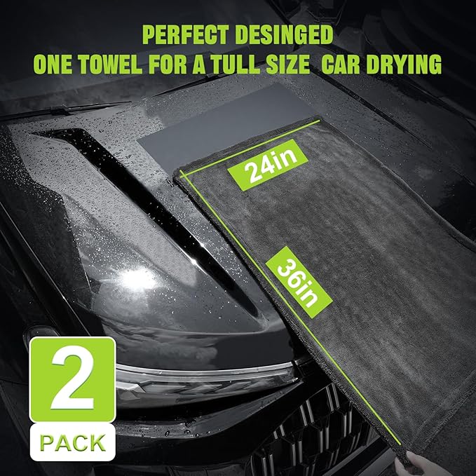 2 Pack Car Drying Towel, Microfiber Towels for Cars (36" x 24"), 1300 GSM Ultra-Absorbent, Streak Free, Premium Double Twisted-Loop Drying Towels Car Detailing with Car Wash Mitt for SUV, RV, Truck