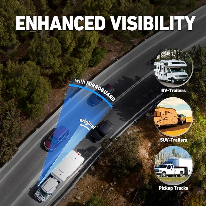 Extended Towing Mirrors, Universal Clip-On Side Mirror Extensions for Pickups, RVs, and Trailers, Tow Mirrors with Extenders (Model MG91)