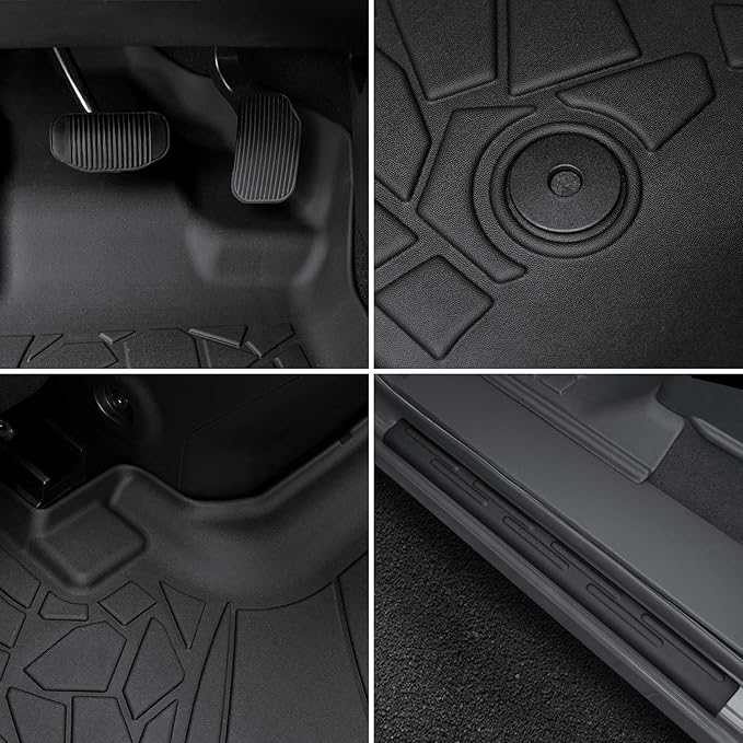 Car Floor Mats for Ford F-150 2015-2025 | F150 Lightning 2022-2025 SuperCrew (Rear w/o Fold Flat Storage) w/Carpet All Weather TPE Black Truck Liners Front & 2nd Row Door Protector Accessories