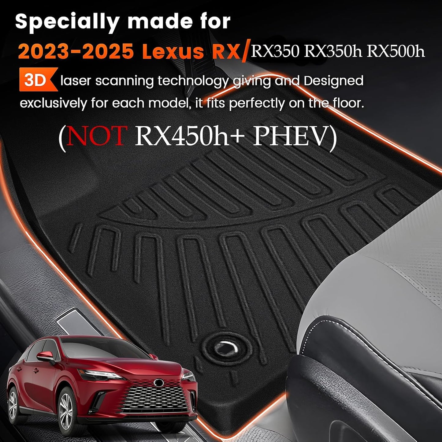 KMF Custom Fit Floor Mats for Lexus RX 2025 2024 2023 Accessories RX350 RX350h RX500h (NOT RX450h+ PHEV), All Weather TPE Waterproof Car Floor Liners,Front Rear 2 Row, Anti-Slip Deep Grooves Car Mats