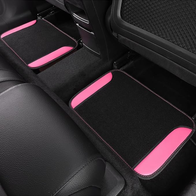 CAR PASS Faux Leather Steering Wheel Cover and Waterproof Car Floor Mats,Universal Car Combo Fit for 95% Sedan,SUV,Cars,14.5-15inch Sporty Anti-Slip Safety Comfortable Design(Black＆Pink)
