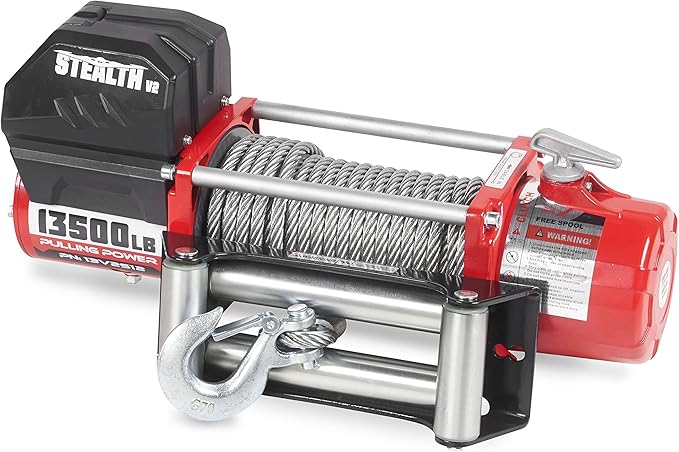 Stealth Winches 13500lb Truck Winch 12V Electric Winch with 2 Wireless remotes and Steel Rope, Perfect for SUV Towing Trailer Winch, Hook, Weatherproof, with Roller Fairlead, Heavy Duty