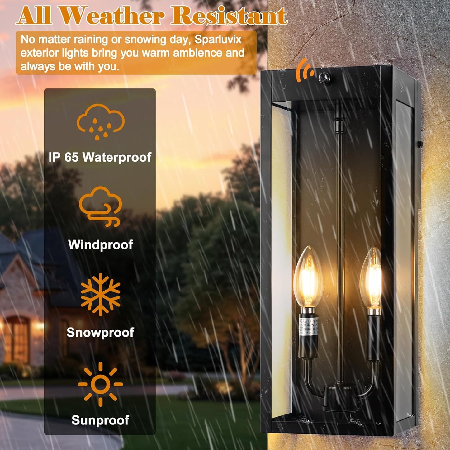 16” Dusk to Dawn Outdoor Lighting, 2 Pack Black Modern Porch Outside Lights for House 2-Light, Photocell Sensor Exterior Patio Coach Wall Lanterns Outside Garden Sconce Lamps Waterproof E12