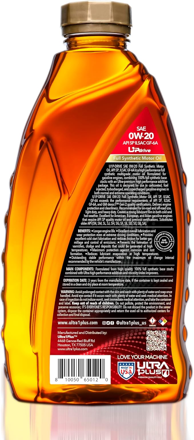 ULTRA 1PLUS SAE 0W-20 Full Synthetic Oil API SP ILSAC GF-6A - 0W20 Motor Oil, 1 Quart