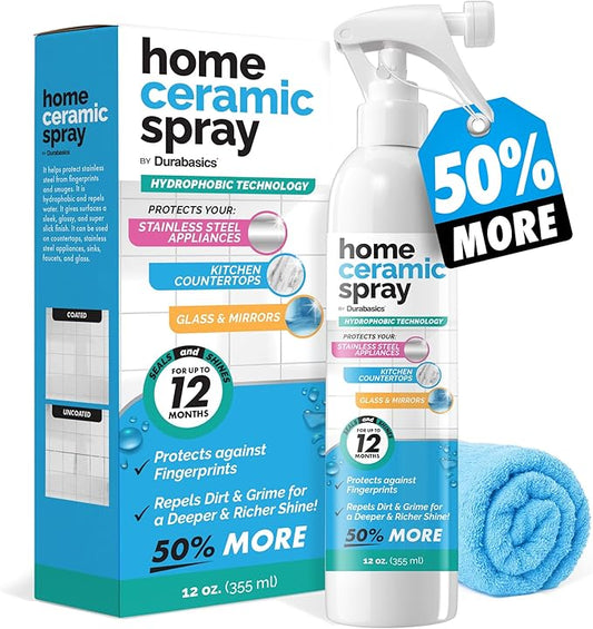 [12 Oz] Home Ceramic Coating Spray Kit - Shine, Seal & Protect Kitchen & Bath Surfaces - High Shine - Repels Stains & Grime Effortlessly - Use on Stainless Steel, Sinks, Countertops, Glass & More