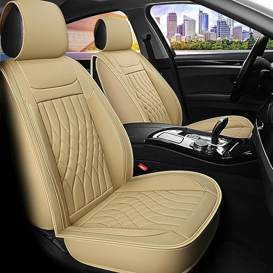 Car Seat Covers 5 Seats Full Set, Waterproof Napa Leather Automotive Seat Protector for Cars SUV Truck Sedan, Universal Anti-Slip Car Seat Cushion Interior Accessories, Beige