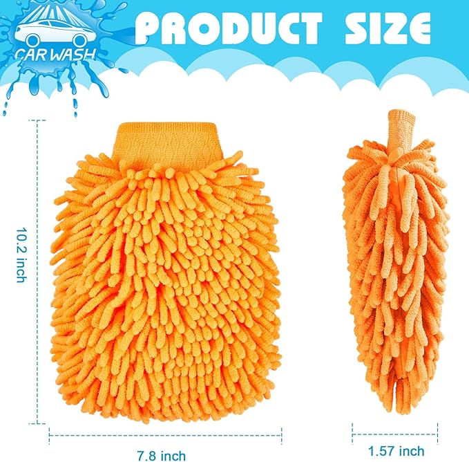 Toulite 16 Pcs Car Wash Mitt Chenille Microfiber Wash Mitt Double Sided Glove Cleaning Drying Mitts(7.48 x 10.24 Inch,Orange)