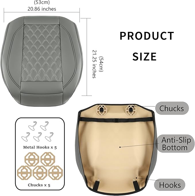 2 Pack Leather Front Car Seat Covers,Bottom Seat Covers for Cars,Driver Car Seat Cover,Luxury Seat Protectors,Waterproof,Anti-Slip,Full Wrap,for Most Vehicles,Sedan,Truck,SUV(Grey)