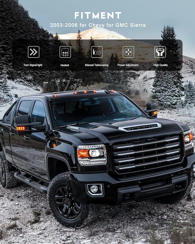 OCPTY Towing Mirrors Power Heated Left Driver Right Passenger Side Tow Mirrors Fit For 2014-2018 For Chevy For Gmc 1500 2015-2019 For Chevy For Gmc 2500 Hd 3500 Hd With Led Turn Signal Black