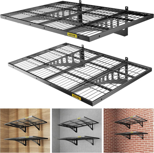 2x3ft 2Pack Wire Shelving Unit Heavy Duty Garage Storage Shelves Wall Mounted Black 560lbs Load Capacity（24-inch-by-36-inch）