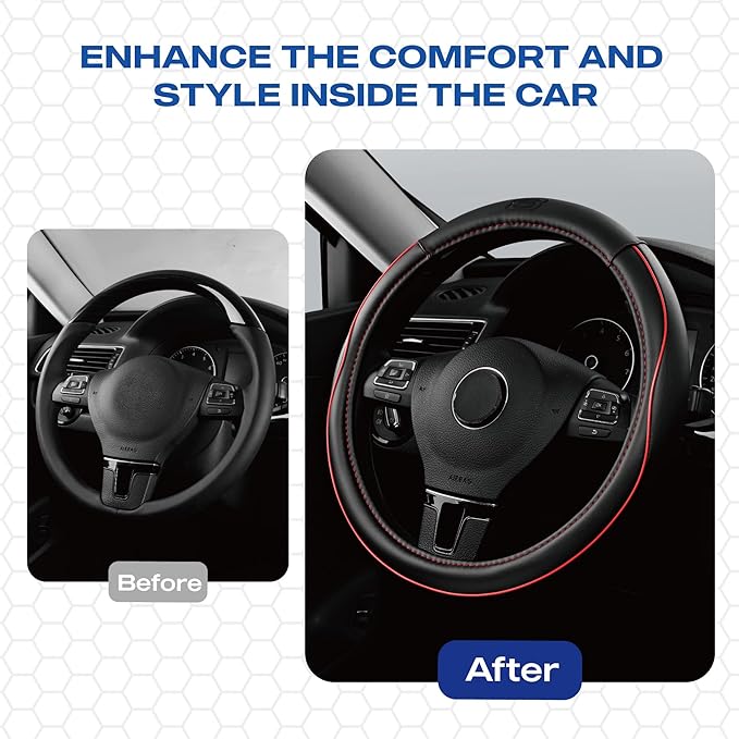 Skechers Memory Foam Steering Wheel Cover,Piping Microfiber Leather Steering Wheel Cover Sporty Universal Fit 14" 1/2-15" Car Wheel Protector for Men Women Fit Suvs,Vans,Sedans,Car,Trucks,Red