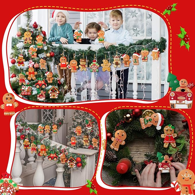 TecUnite 28 Pcs Ceramic to Paint Christmas Ornament Crafts Adults Unpainted DIY Ceramic Figurines Decorate and Paint Your Own Ornaments Kits DIY Craft Xmas Holiday Activities(Gingerbread Man)