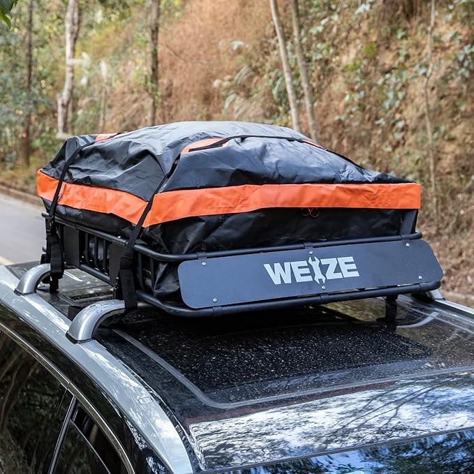 WEIZE 54" x 34" Heavy Duty Roof Rack, Rooftop Cargo Carrier Basket with Waterproof Bag, Tie Down Strap, Net, Rack Extension and Car Top Luggage Holder for SUV, 200lb Capacity, Steel Construction