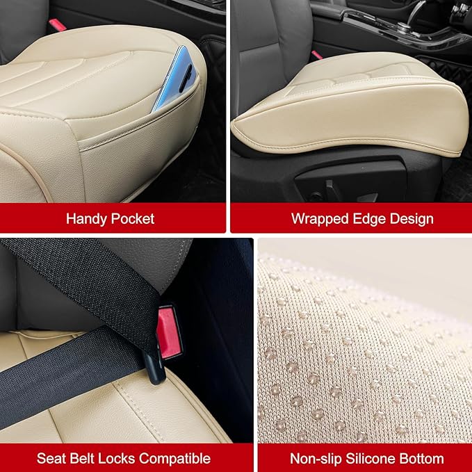 Car Seat Cover for Luxury & Comfort - PU Leather, Anti-Slip, Full Wrap Protection with Storage Pocket for Bottom Cushion - Universal Fit for 95% of Vehicles (Yellowish-White,2 Piece)