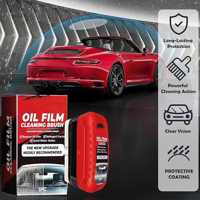 New 2-Pack Automotive Oil Film Cleaning Brush, Oil Film Remover for Car Windshield, Car Window Glass Cleaning Board, Universal Anti-Rain Fog Cleaning Glass Brush, Red