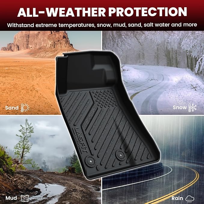 LASFIT Floor Mats and Trunk Mat for Ford Mustang 2024 2025 2026 (Cargo w/o Subwoofer Box) All Weather Protector TPE Car Floor Liners, 1st & 2nd Row & Cargo Liner, 5pcs Black