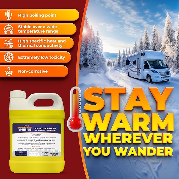 Century Heat Transfer Fluid - Non-Corrosive, Non-Toxic Propylene Glycol RV Antifreeze for Heating Systems | Concentrated (Requires Dilution) | Recommended by Aqua-Hot, Oasis & Timberline - Yellow 32oz