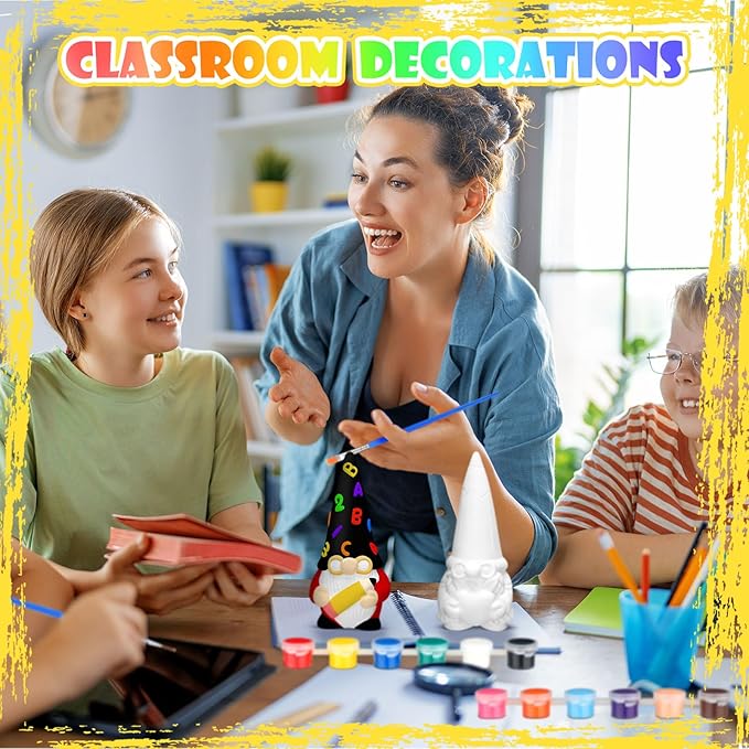 Seenelling 2 Sets Ready to Paint Your Own Gnome School Gnome Ceramics to Paint Teacher Appreciation Gifts 4'' Unpainted Ceramic Figurine Kit for Teacher DIY Art Crafts Office Desk Home Table Decor
