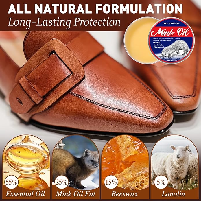6in1 Mink Oil, 3.52 OZ Mink Oil for Leather Boots,Leather Conditioner and Cleaner,Leather Boot Care Kit for Leather Shoes Boots Couches Jackets Gloves Car Seats Hats Saddles and Harnesses