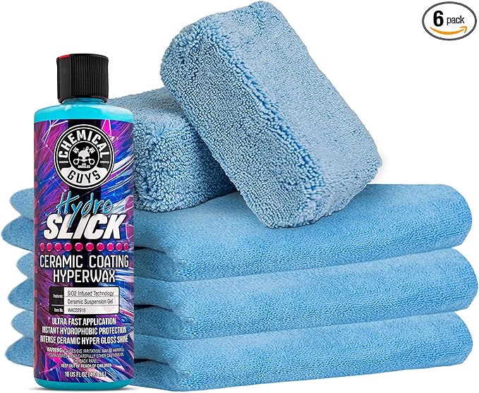 Chemical Guys HOL229 Ultimate Ceramic Coating Kit - HydroSlick HyperWax SiO2 Gel (16 fl oz) for Long-Lasting Shine & Protection, with 2 Premium Microfiber Applicators & 3 Workhorse Towels, (6 Items)