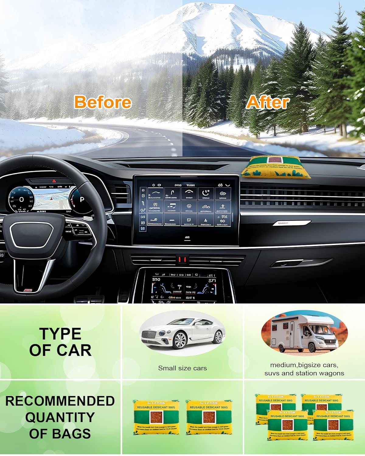 Rechargeable Desiccant Pack 6 x 500g, Moisture Absorber with Transparent Indicator Window, Desiccant Dehumidifier for Closet, Basement, Gun Safe, RV,Garage & Storage