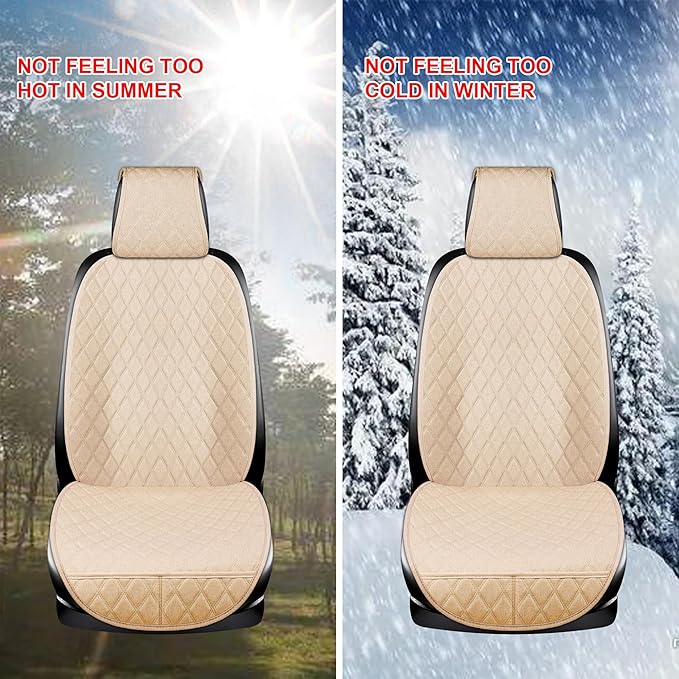 ENOGE Linen Car Seat Covers Front Seat Covers Breathable Cloth Fabric Car Seat Protector Universal Fit Most Automotive, Van, SUV, Trucks (Beige, 2 Front)