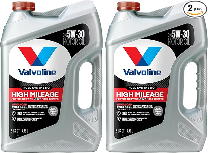 Valvoline Full Synthetic High Mileage with MaxLife Technology SAE 5W-30 Motor Oil 5 QT (Pack of 2)