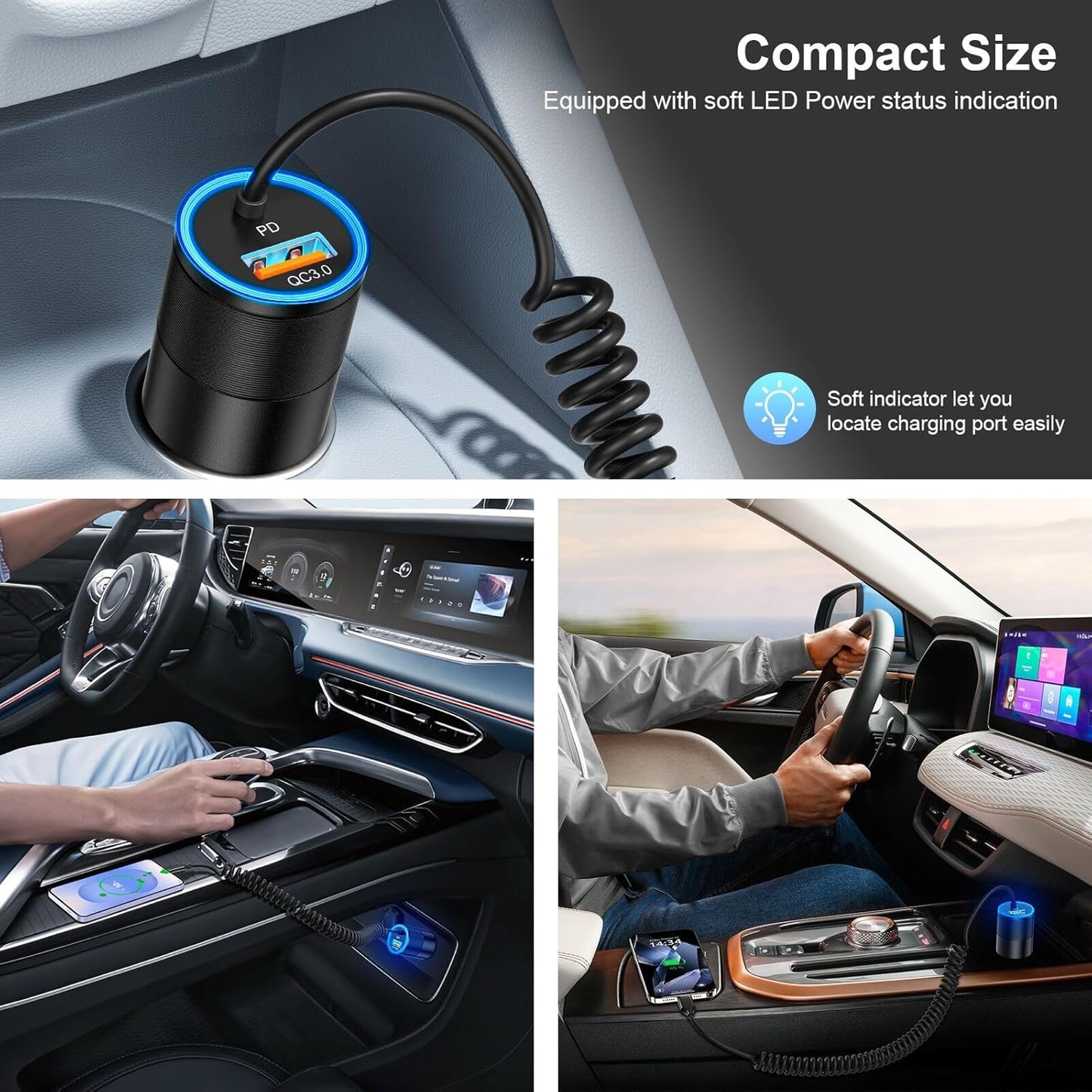 Car Charger USB C,38W Super Fast Car Adapter with PD 3.0 Bulit in 3.5FT USB C Coiled Cable,Car Phone Charger Fast Charging Compatible with iPhone 16/15 Pro Max,Galaxy S25/S24/S23 Note 20/10,Pixel