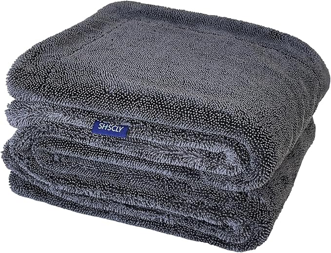 SHSCLY Microfiber Car Drying Towel Large Double Twist Pile 1200GSM Gray 35.5 x 24 Inches Pack of 1