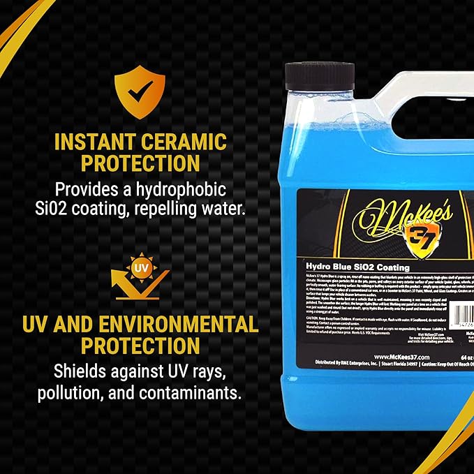 McKee's 37 - Hydro Blue SiO2 Coating | Ceramic Coating for Cars, Easy Protection & Shine Spray for Paint, Glass, Wheels, Chrome & Trim (64 oz)