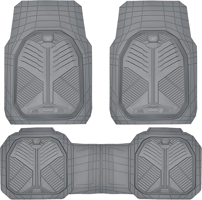 CAR PASS Heavy Duty Rubber Car Mats, Deepdish All Weather Floor Mats for Car Full Set, Universal Automotive Mats Trim to Fit for Sedans SUVs Trucks, Waterproof Anti-Slip Deep Tray 3 Pieces Dark Gray
