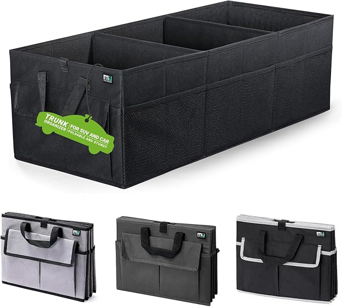MIU COLOR Trunk Organizer for Car, Car Organizer, Sturdy Trunk Organizer for SUV, Non-Slip Bottom, Storage Organizer for Sedans, Van, Jeep, Grocery, Large 3 Compartments, Ebony 32"×13"×10.6"