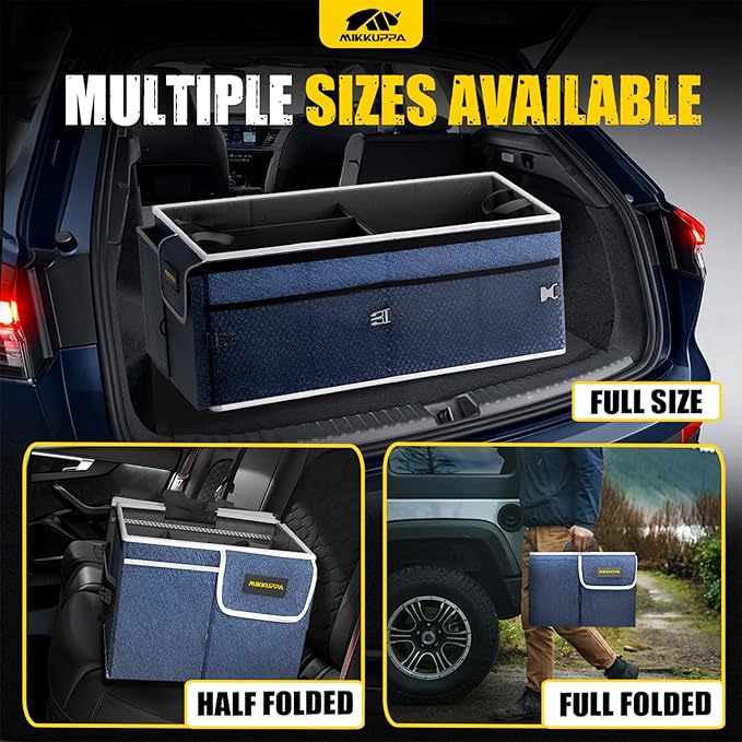 MIKKUPPA Car Trunk Organizer - 65L Collapsible Trunk Organizer with Lid, Sturdy Car Storage for SUV Auto Truck Van with Adjustable Straps and Non Slip Bottom (Blue)
