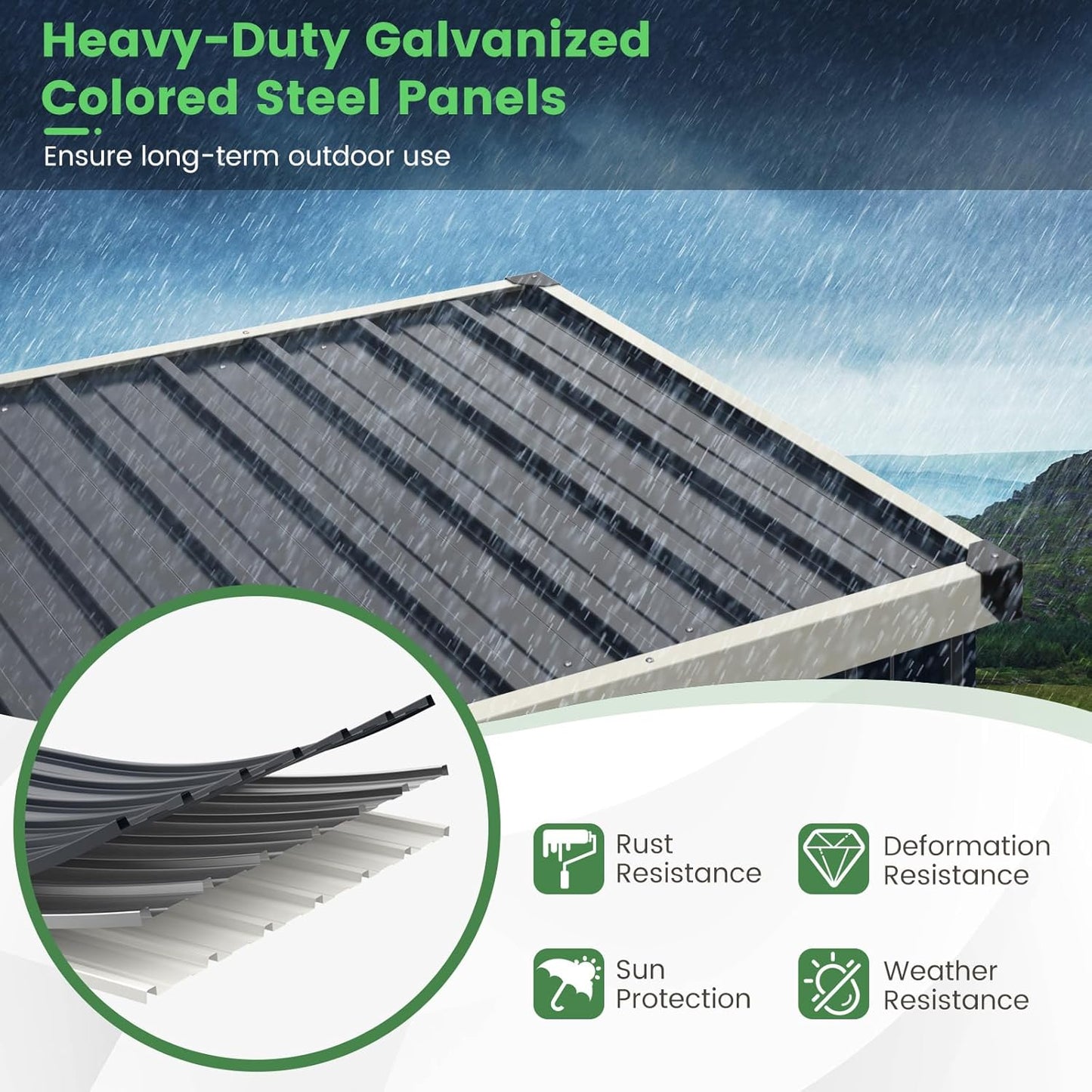 Goplus 3.8 x 2.8 FT Storage Shed Outdoor, All-Weather Steel Utility Storage House w/Lockable Door, Snap-on Arrow Leaning Organizer, Bike Tool Garden Sheds for Yard Lawn Patio