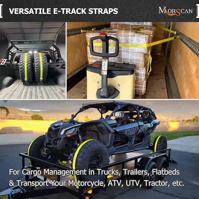 4-Pack E-Track Ratchet Straps, 2" x 15' E Track Tie Down Straps 4,400lbs Break Strength, Heavy Duty Etrack Cargo Strap for Truck, Trailer, Flatbed, Motorcycle, ATV, UTV, Lawn Mower