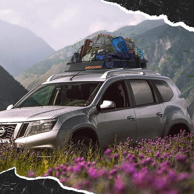 Mockins 84"x39"x6" XL Extendable Roof Rack Cargo Carrier for Top of Vehicle Storage | 250 Lbs. Capacity Weatherproof Steel Heavy Duty Roof Rack Basket | Rooftop Cargo Carrier Basket w/Straps & Net