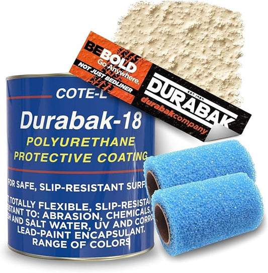 Durabak-18 Textured Truck Bed Liner Gallon KIT - Roll On Coating | DIY Custom Coat for Bedliner and Undercoating, Auto Body, Automotive Rust Proofing, Boat Repair (Gallon, Cream)
