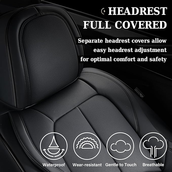 Coverado Car Seat Covers Full Set, Premium Nappa Leather Seat Covers for Car, Waterproof Car Seat Protector with Lumbar Support, Automotive Seat Covers Universal Fit for Most Cars SUV Truck(Black)