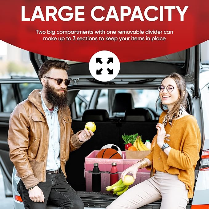 FORTEM Trunk Organizer For SUV Car Trunk Organizer, Foldable Storage, Car Accessories for Women Men, Collapsible Multi Compartment, 600D Oxford, Non Slip Bottom, Securing Straps, Soft Cover (65L)