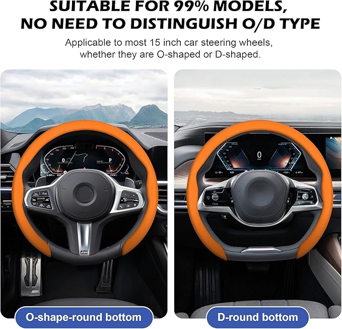 frani Leather Steering Wheel Cover, Universal 15 Inch Premium Non-Slip Steering Wheel Cover Orange