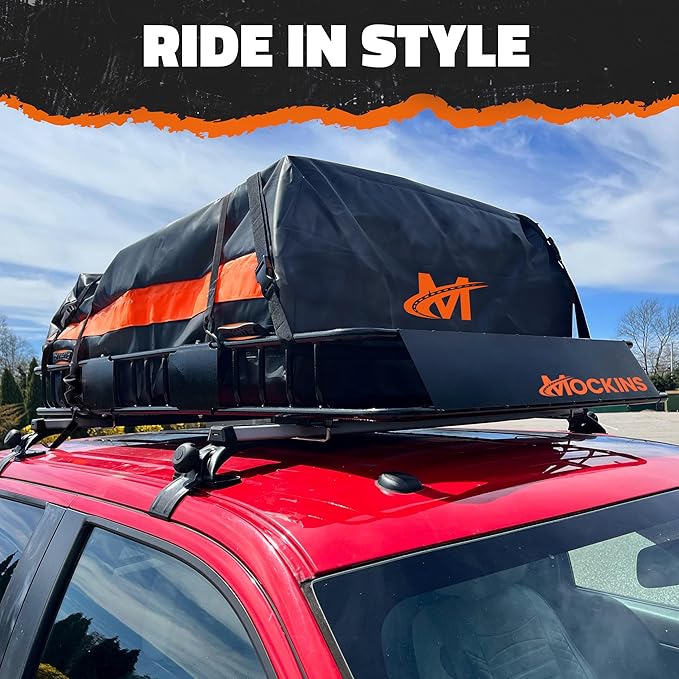 Mockins 20 Cu.Ft. Roof Cargo Bag for Top of Car | 53"x40"x17" All-Weather Rooftop Cargo Carrier Bag | Abrasion-Resistant Vinyl Car Top Carrier Without Roof Rack w/Mat, Straps, Hooks, Lock & Carry Bag