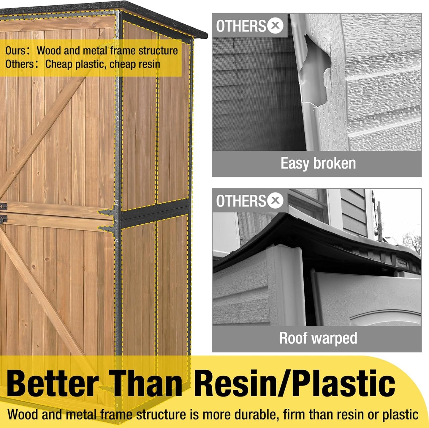 Aivituvin Outdoor Storage Shed Upgraded with Strong Metal Frame Garden Tool Shed Storage House Cabinet with Adjustable Shelfs and Wooden Floor 4.6 x 2.42FT (Brown)