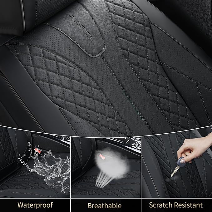 FLORICH Automotive Seat Covers, Waterproof Seat Covers, Black Car Seat Cover, Leather Car Seat Covers 2 Pack Car Seat Cushion Protector Universal Fit for Most Cars SUV Trucks